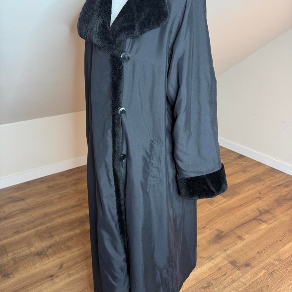 Reversible Black Faux Fur Maxi Coat Mob Wife Quiet Luxury Winter Glam Party Cozy - Picture 6 of 8